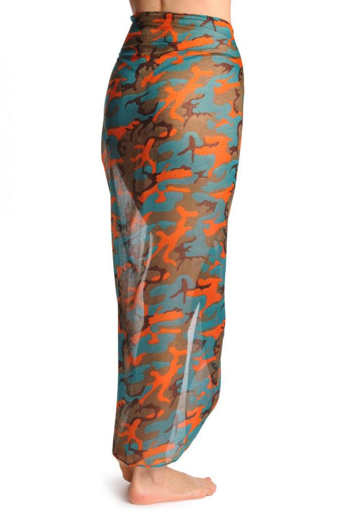 Liss Kiss Pine Green Orange & Grey Camouflage Unisex Scarf & Beach Sarong - Scarf