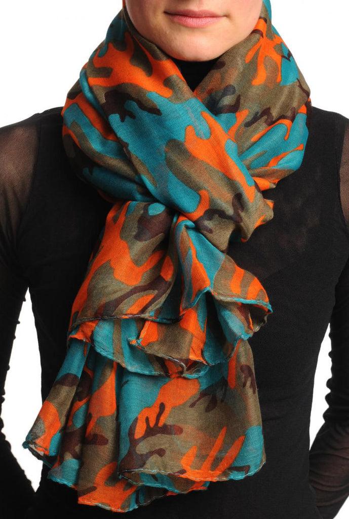 liss kiss Pine Green Orange & Grey Camouflage Unisex Scarf & Beach Sarong - Scarf