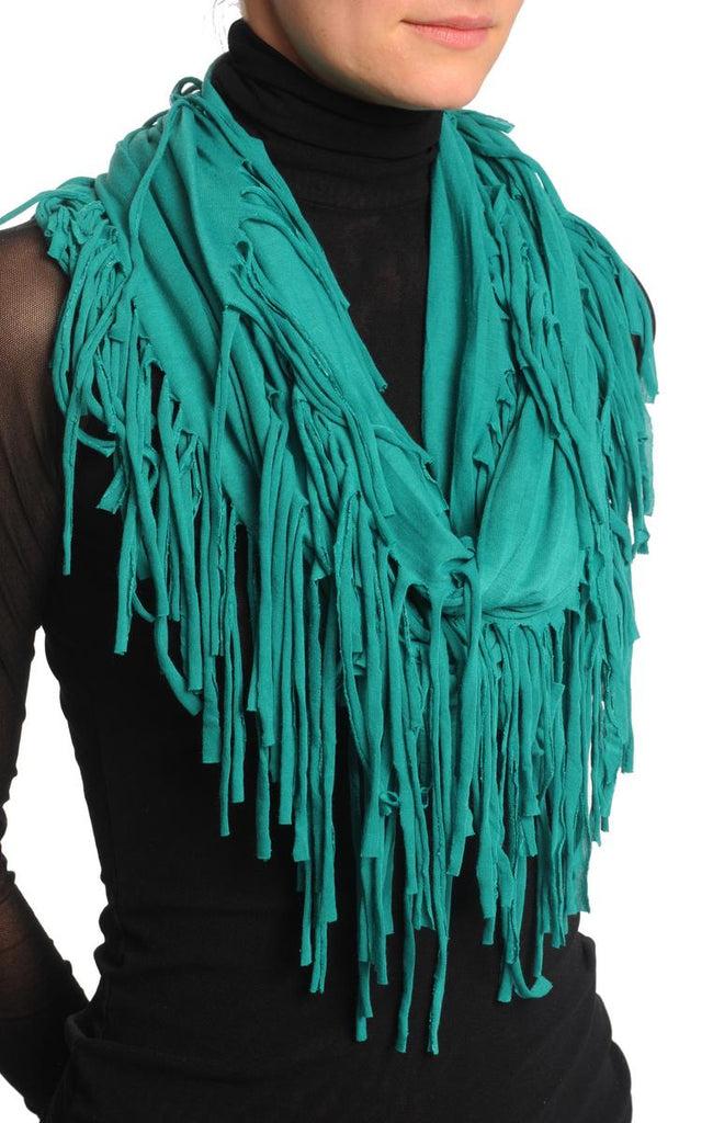 Liss Kiss Pine Green With Tassels Snood Scarf - Snood