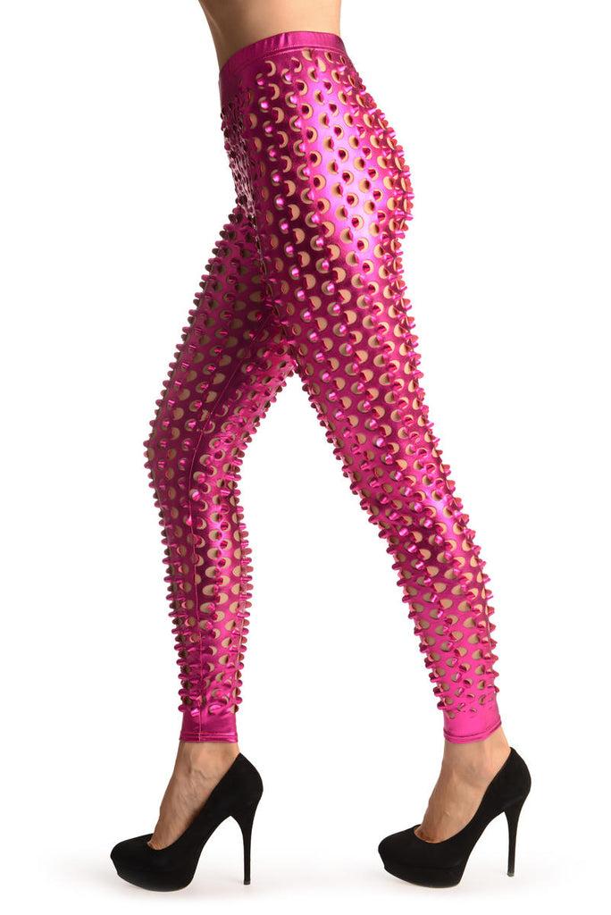 Liss Kiss Pink 3D Cut Through Faux Leather Spikes - Leggings
