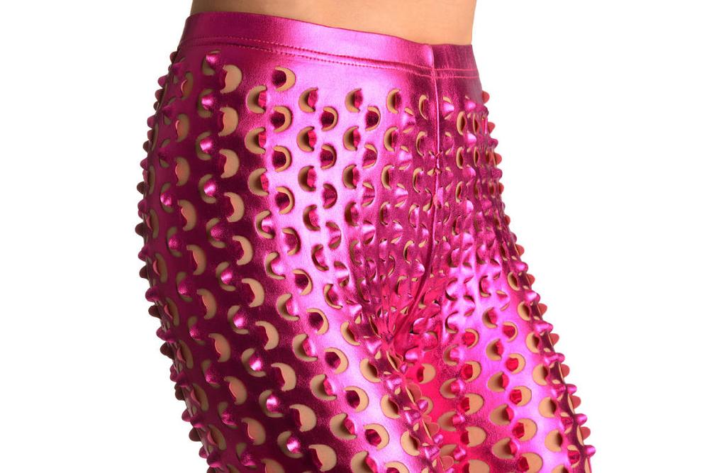 Liss Kiss Pink 3D Cut Through Faux Leather Spikes - Leggings
