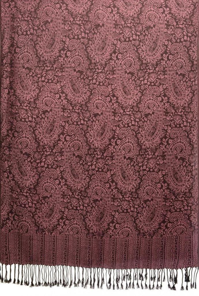 Liss Kiss Pink & Black Paisleys Pashmina Feel With Tassels - Scarf