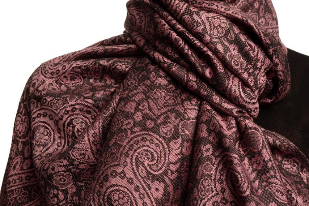 Liss Kiss Pink & Black Paisleys Pashmina Feel With Tassels - Scarf