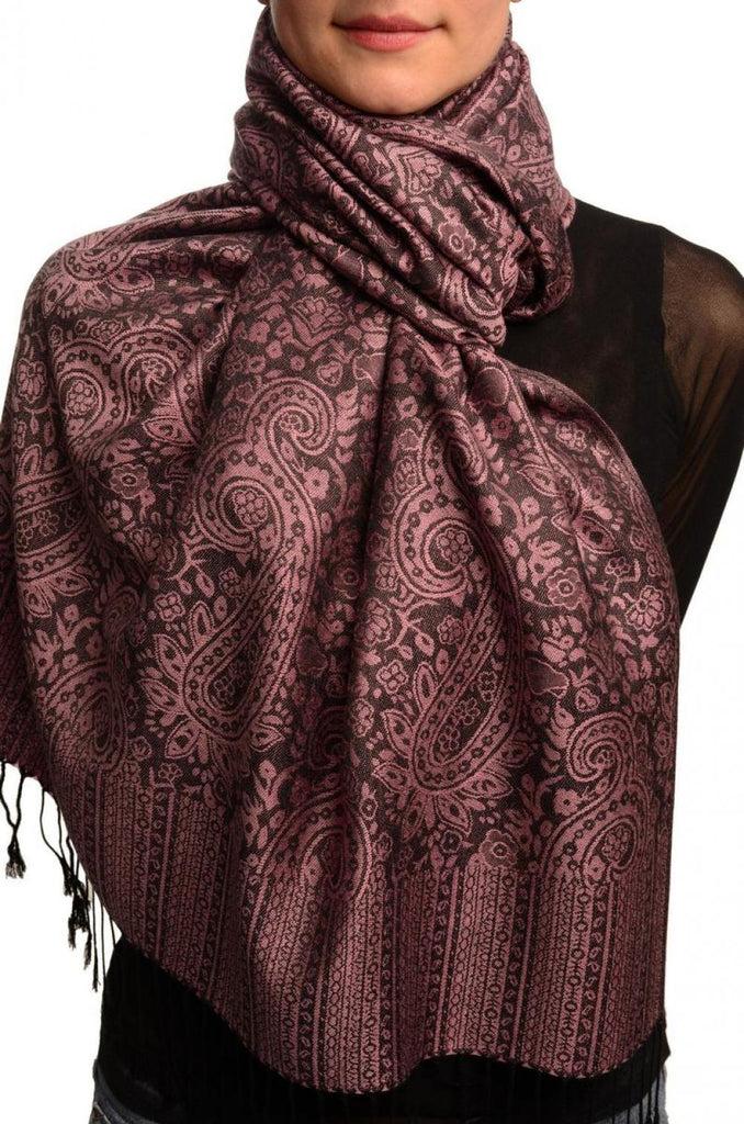 liss kiss Pink & Black Paisleys Pashmina Feel With Tassels - Scarf