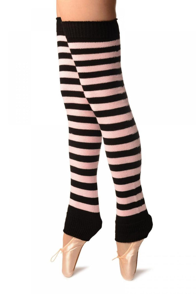 Liss Kiss Pink & Black Stripes Dance/Ballet Leg Warmers - Leg Warmers