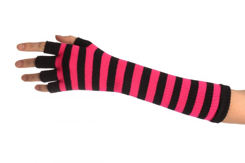 Liss Kiss Pink & Black Stripes Fingerless Gloves - Gloves