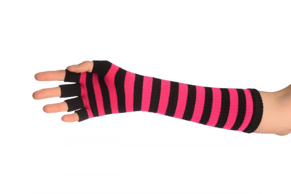 Liss Kiss Pink & Black Stripes Fingerless Gloves - Gloves