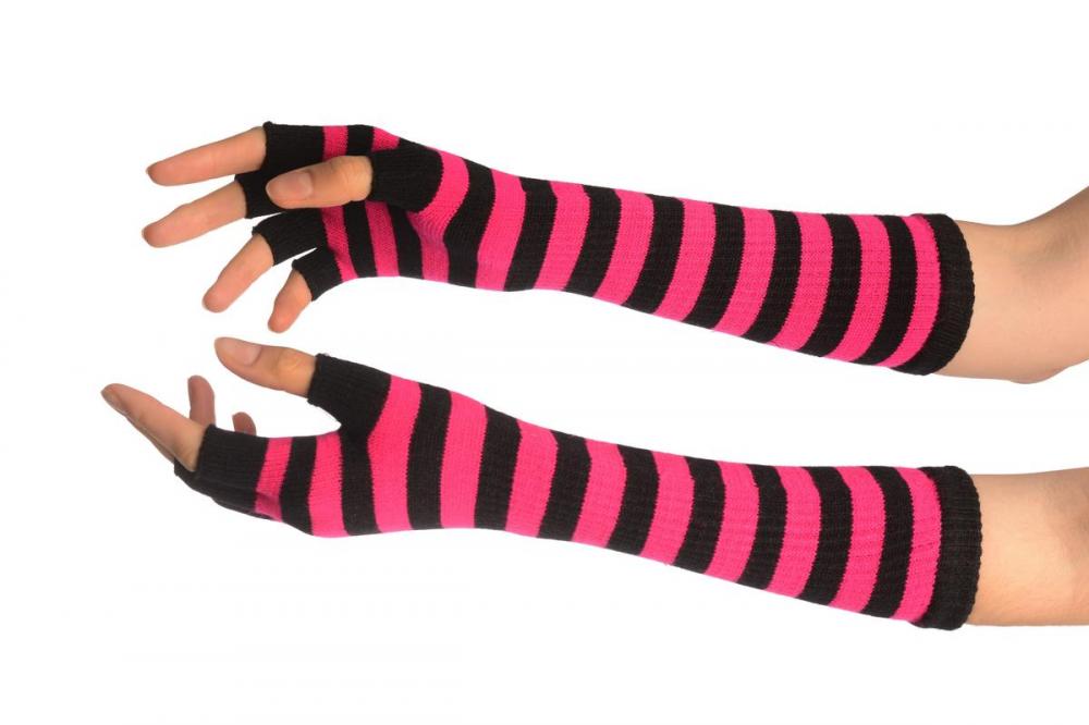 liss kiss Pink & Black Stripes Fingerless Gloves - Gloves