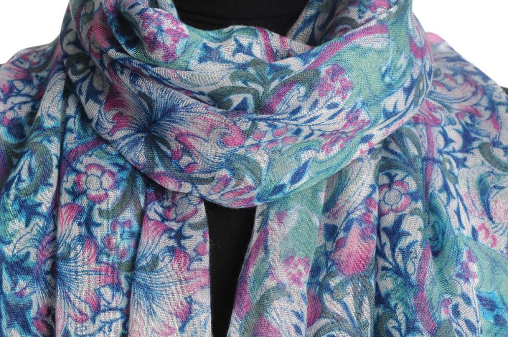 Liss Kiss Pink & Blue Lilly Flowers With Tessels - Scarf