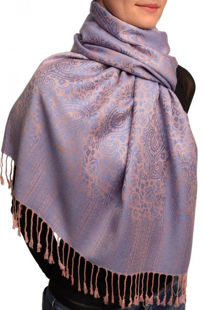 Liss Kiss Pink & Blue Paisleys Pashmina Feel With Tassels - Scarf
