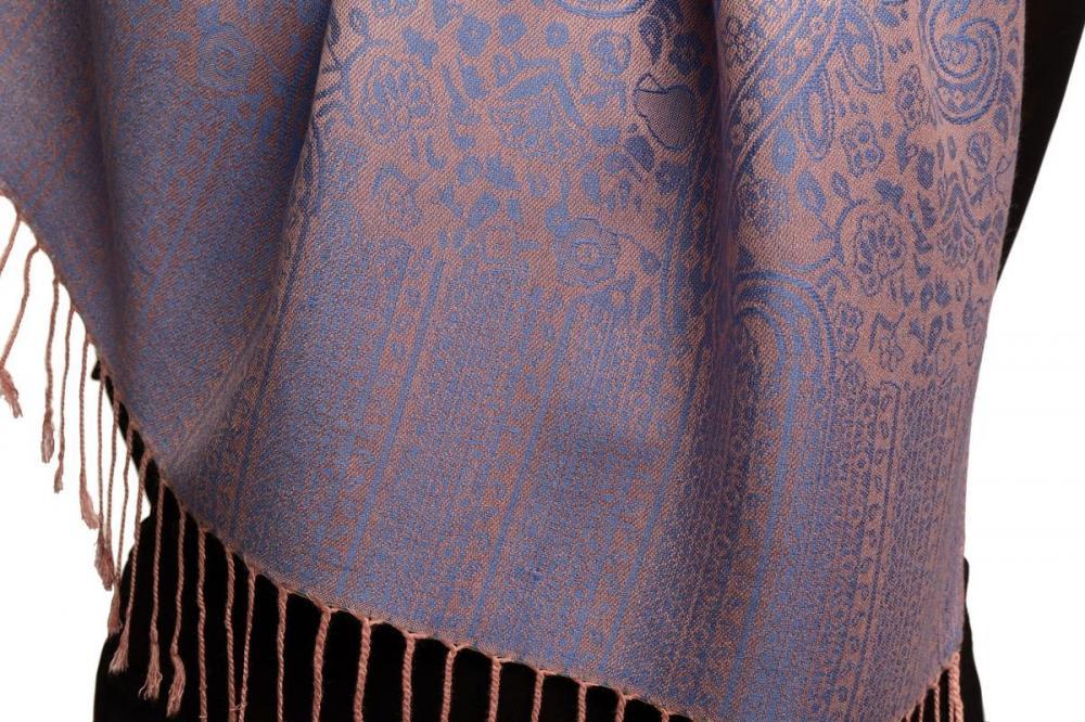 Liss Kiss Pink & Blue Paisleys Pashmina Feel With Tassels - Scarf