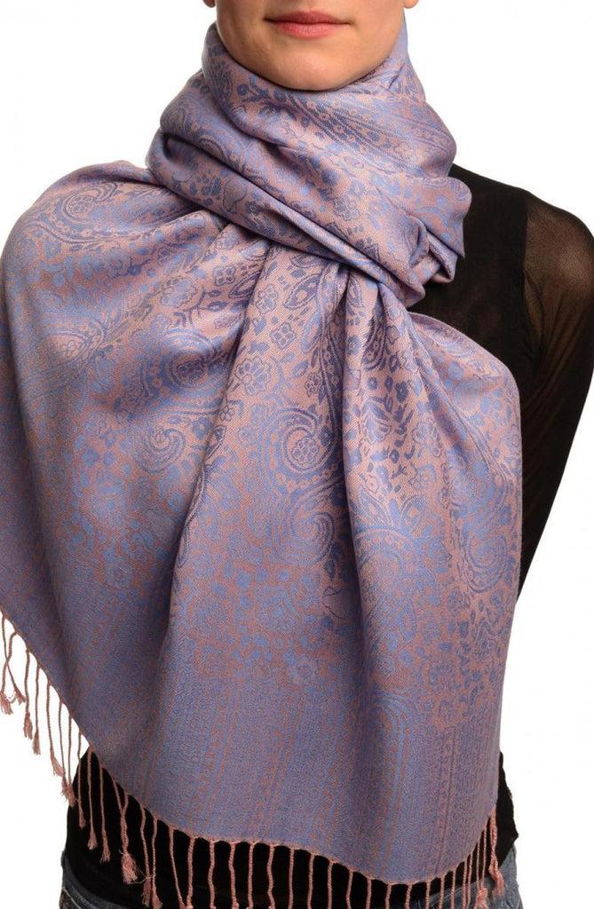 liss kiss Pink & Blue Paisleys Pashmina Feel With Tassels - Scarf