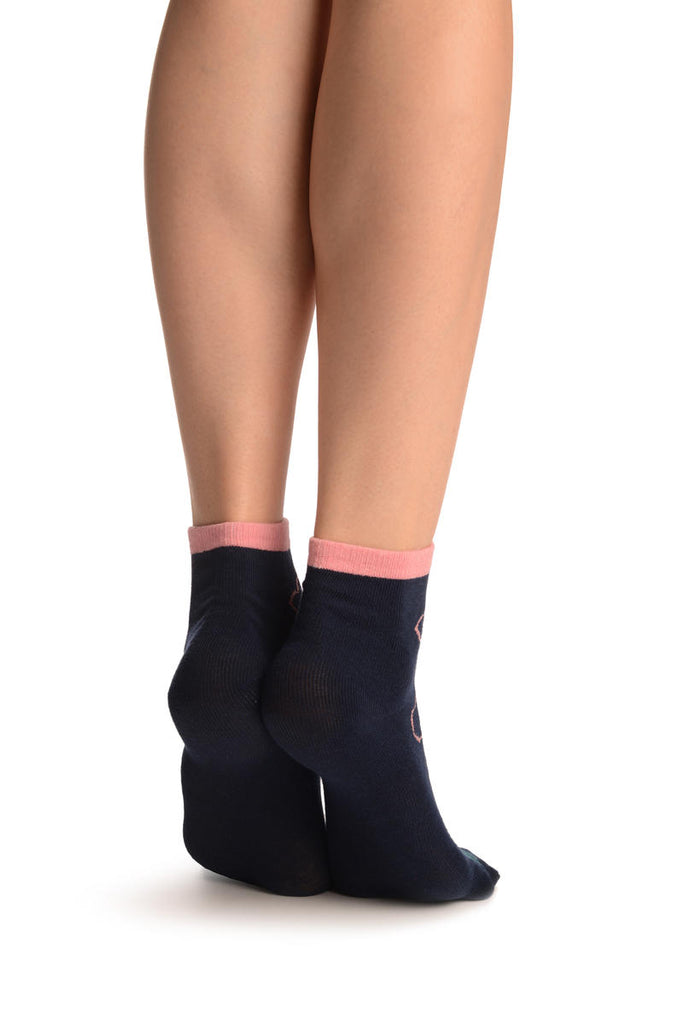 Liss Kiss Pink Clouds On Dark Blue Japanese Ankle High Socks - Socks