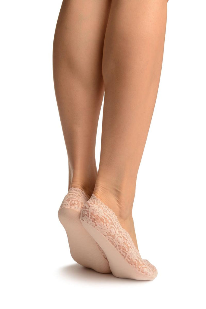 Liss Kiss Pink Daisy Flowers Lace With Silicon Grip & Cotton Sole Footsies - Footsies Socks