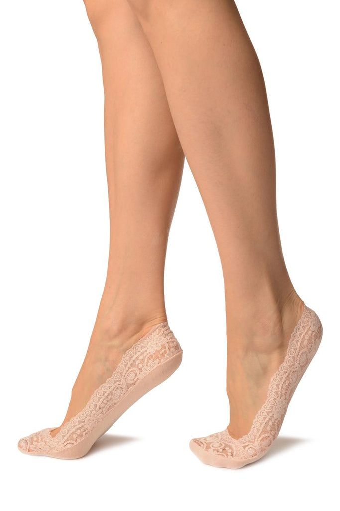 Liss Kiss Pink Daisy Flowers Lace With Silicon Grip & Cotton Sole Footsies - Footsies Socks