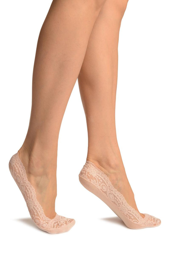 Liss Kiss Pink Daisy Flowers Lace With Silicon Grip & Cotton Sole Footsies - Footsies Socks