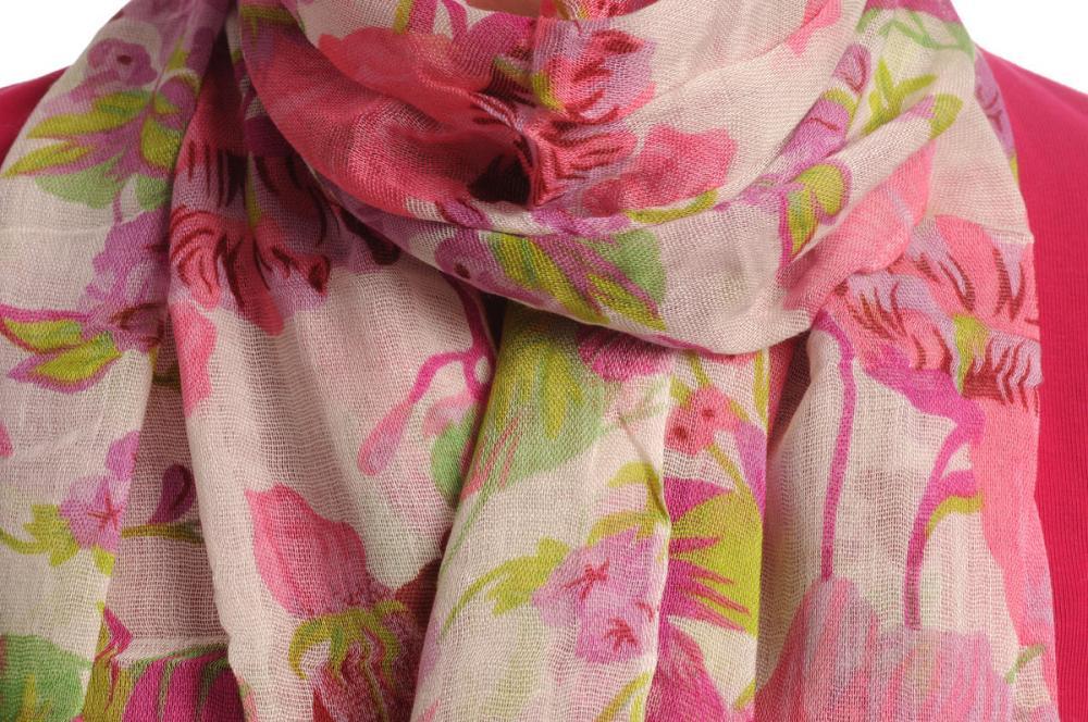 Liss Kiss Pink & Dark Pink Summer Garden Flowers On White - Scarf