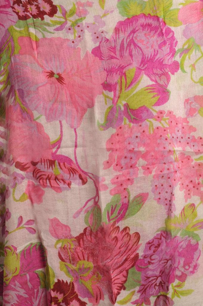 Liss Kiss Pink & Dark Pink Summer Garden Flowers On White - Scarf
