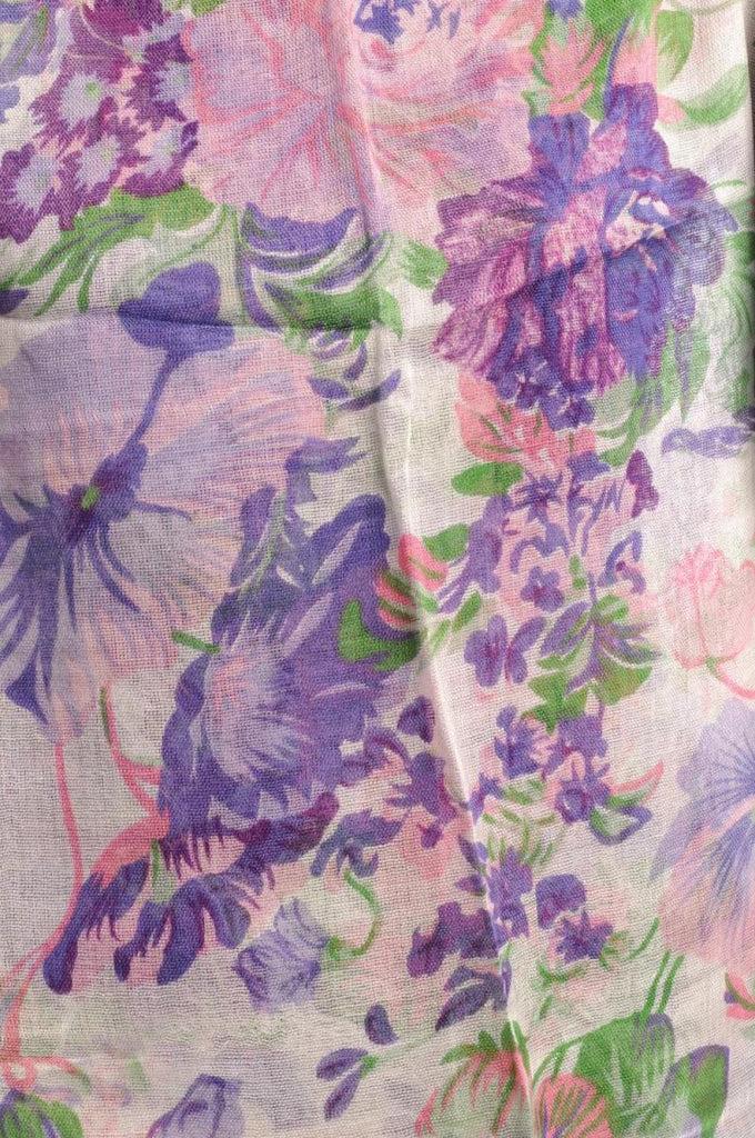 Liss Kiss Pink & Dark Purple Summer Garden Flowers On Cream White - Scarf