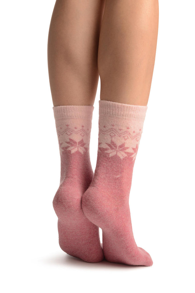 Liss Kiss Pink Duo With Snowflakes Angora Ankle High Socks - Socks