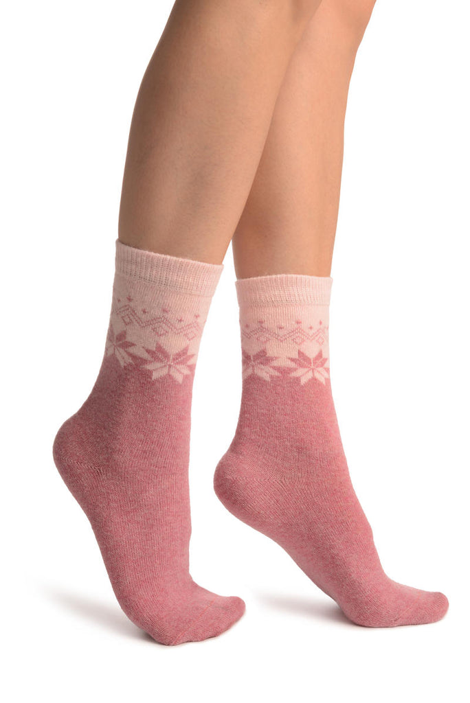 liss kiss Pink Duo With Snowflakes Angora Ankle High Socks - Socks