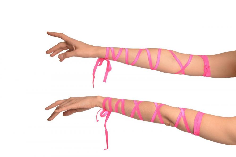 Liss Kiss Pink Elasticated Satin Ribbon Arm Wraps (Gloves) - Gloves