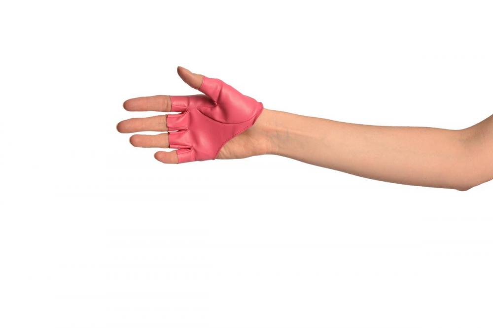 Liss Kiss Pink Faux Leather Open Asymmetrical Cut Fingerless Gloves - Gloves