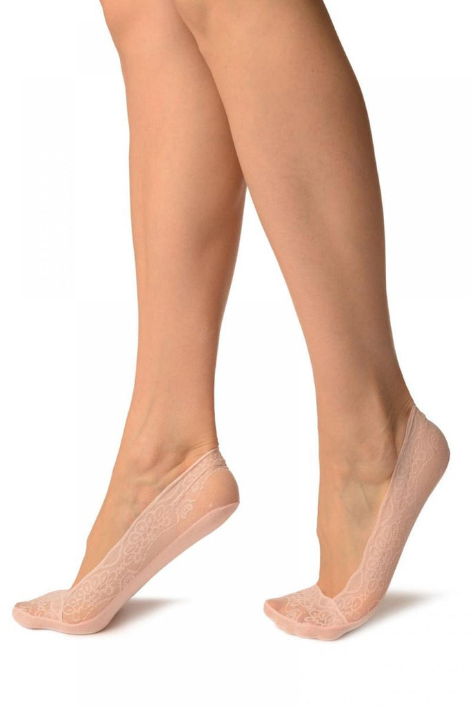 Liss Kiss Pink Floral Micro Mesh With Silicon Grip & Cotton Sole Footsies - Footsies Socks