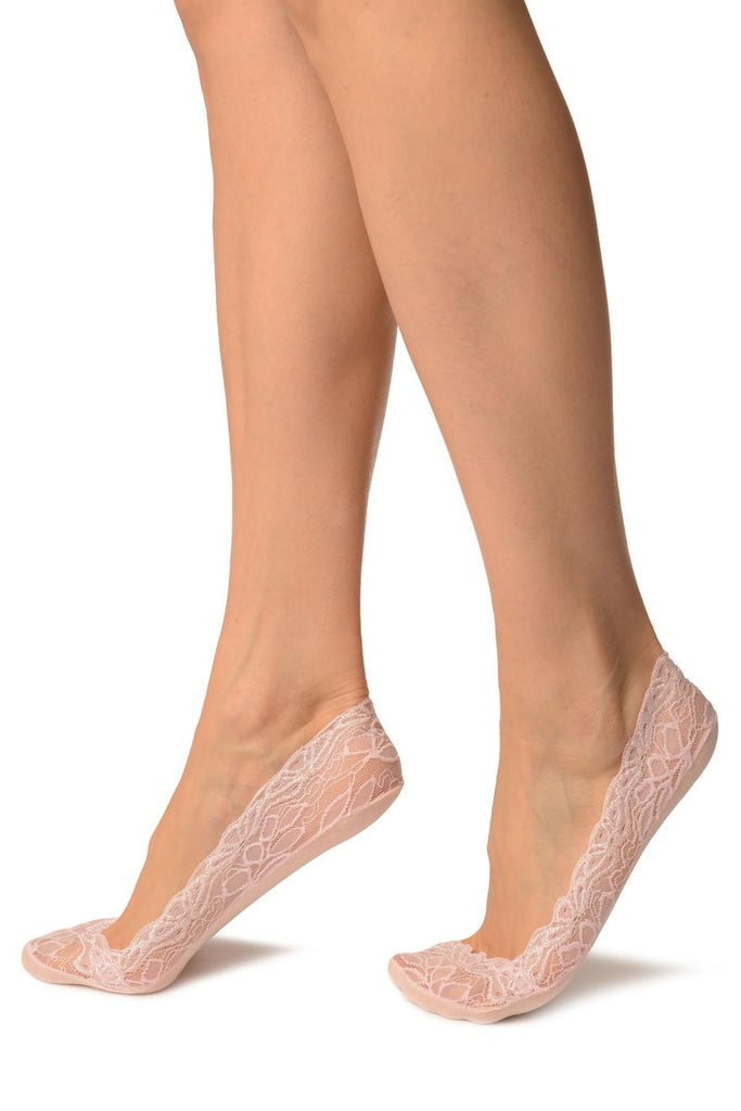 Liss Kiss Pink Flower Petals Lace With Silicon Grip & Cotton Sole Footsies - Footsies Socks