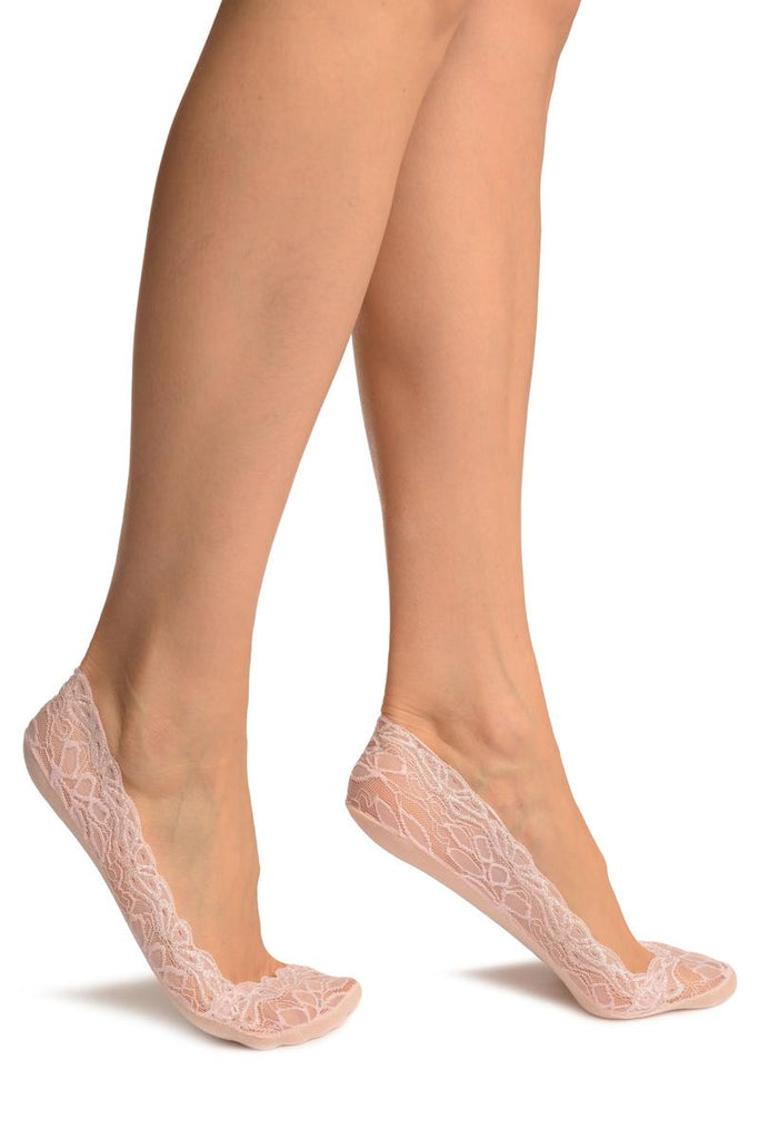 Liss Kiss Pink Flower Petals Lace With Silicon Grip & Cotton Sole Footsies - Footsies Socks