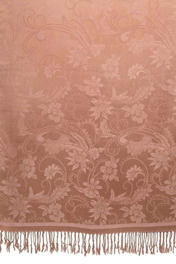 Liss Kiss Pink Garden Flowers On Mocha Pashmina With Tassels - Scarf