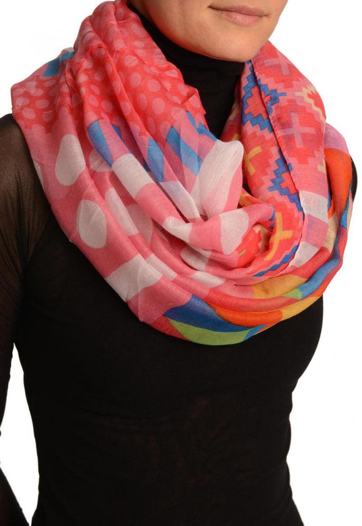 Liss Kiss Pink Geometrical Pattern Mix Snood Scarf - Snood