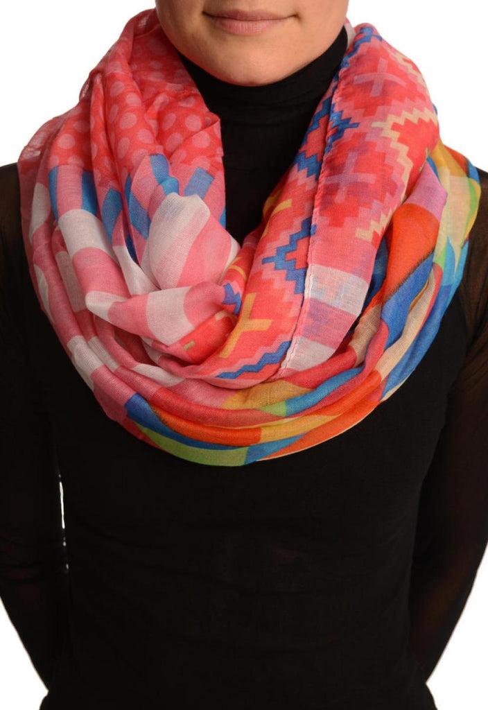 liss kiss Pink Geometrical Pattern Mix Snood Scarf - Snood