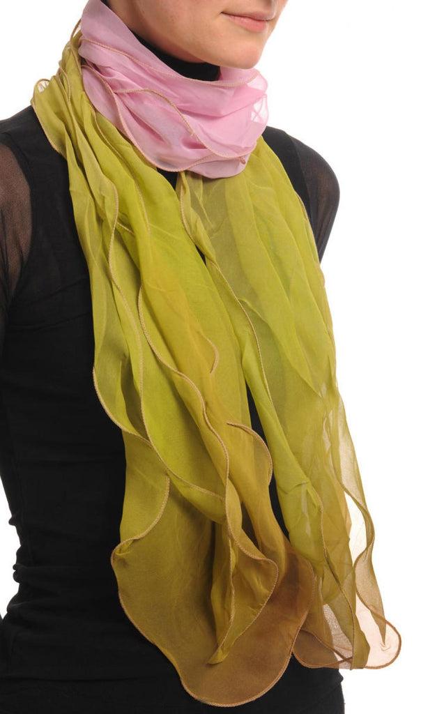 Liss Kiss Pink & Green Double Layered Chiffon Ombre - Scarf