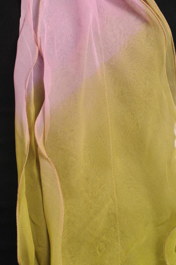 Liss Kiss Pink & Green Double Layered Chiffon Ombre - Scarf
