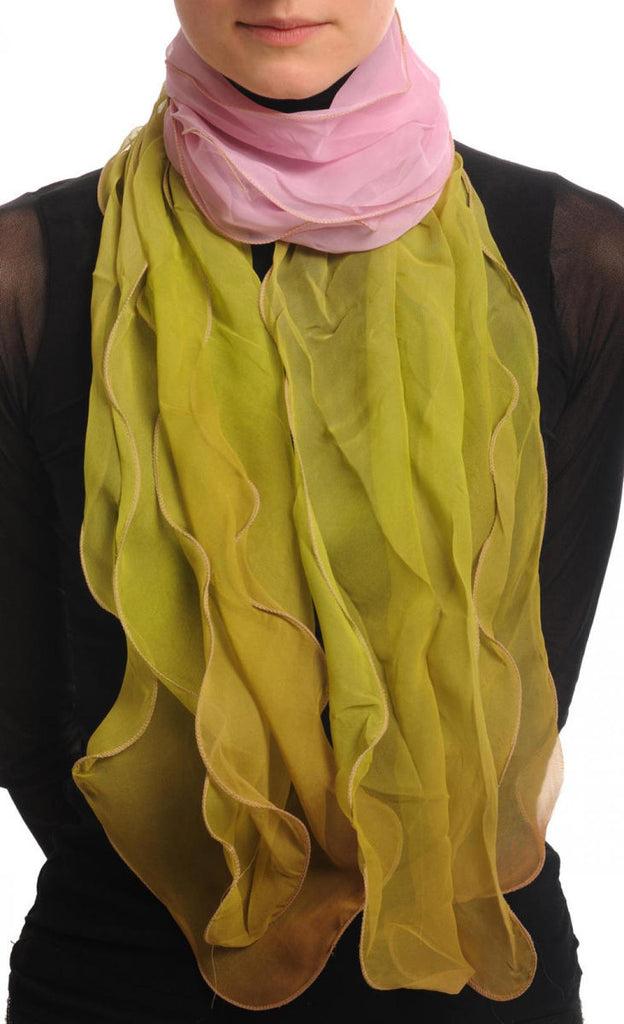 liss kiss Pink & Green Double Layered Chiffon Ombre - Scarf