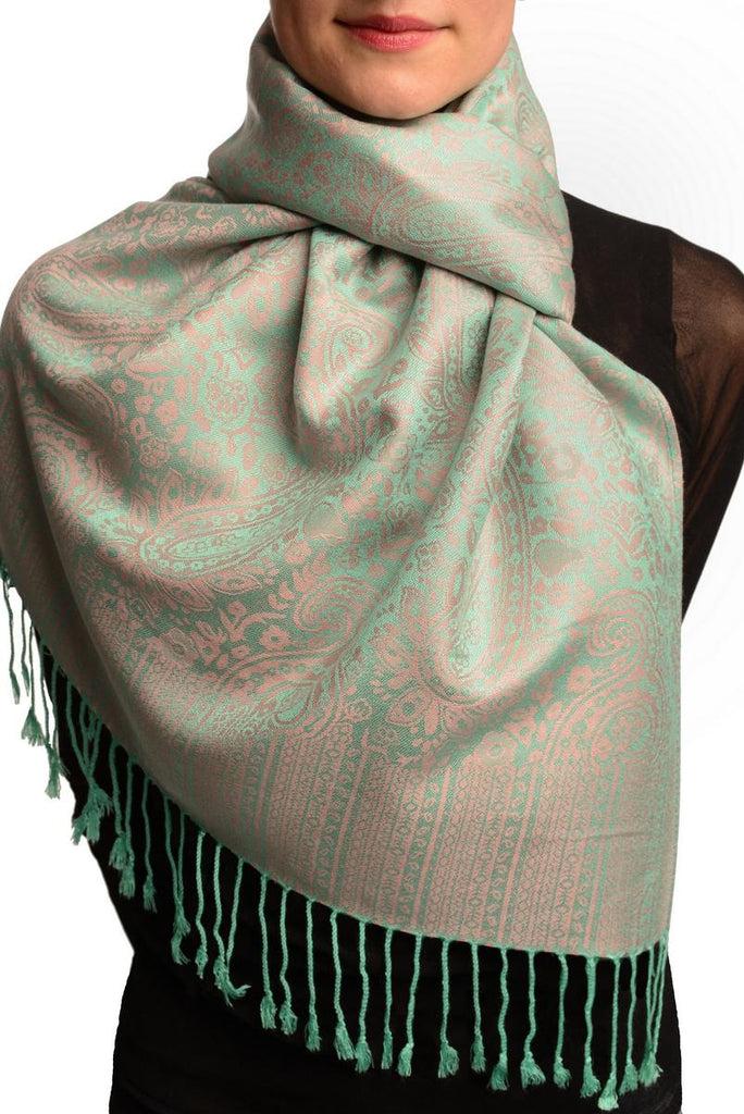 liss kiss Pink & Green Paisleys Pashmina Feel With Tassels - Scarf