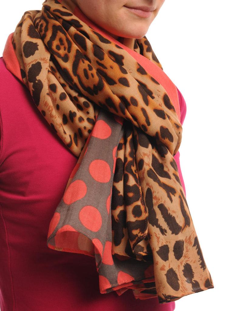 Liss Kiss Pink Grey & Leopard With Pink Polka Dots Unisex Scarf & Beach Sarong - Scarf