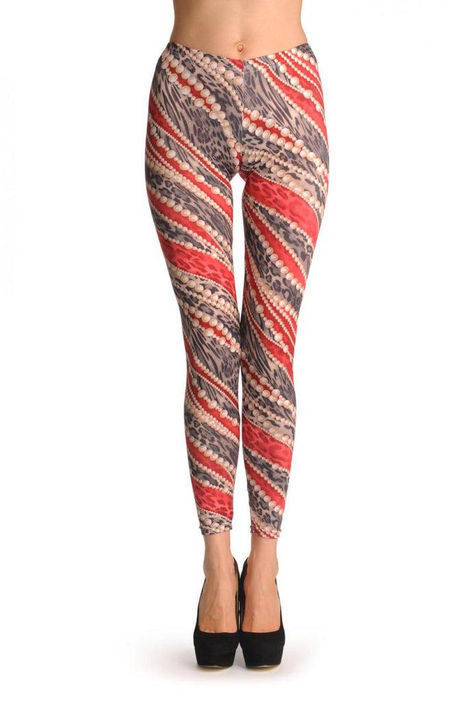 Liss Kiss Pink & Grey Leopard With Wrapping Pearl Strands - Leggings