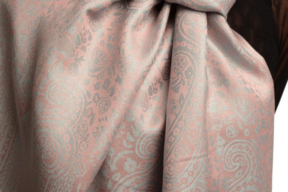 Liss Kiss Pink & Grey Paisleys Pashmina Feel With Tassels - Scarf