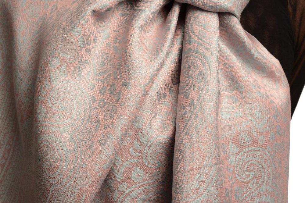 Liss Kiss Pink & Grey Paisleys Pashmina Feel With Tassels - Scarf