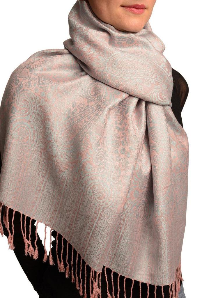 Liss Kiss Pink & Grey Paisleys Pashmina Feel With Tassels - Scarf