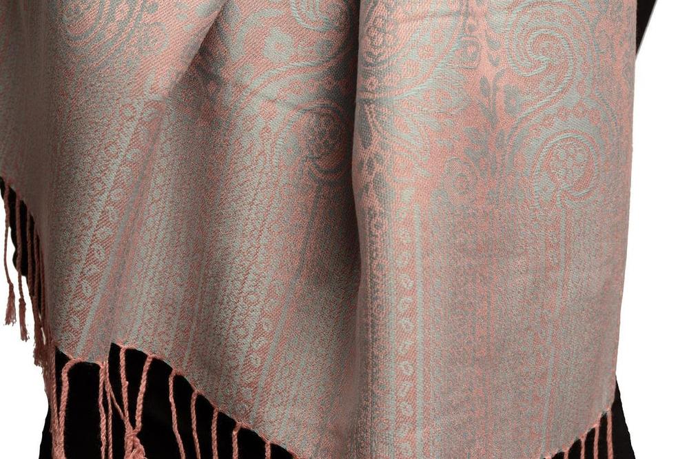 Liss Kiss Pink & Grey Paisleys Pashmina Feel With Tassels - Scarf