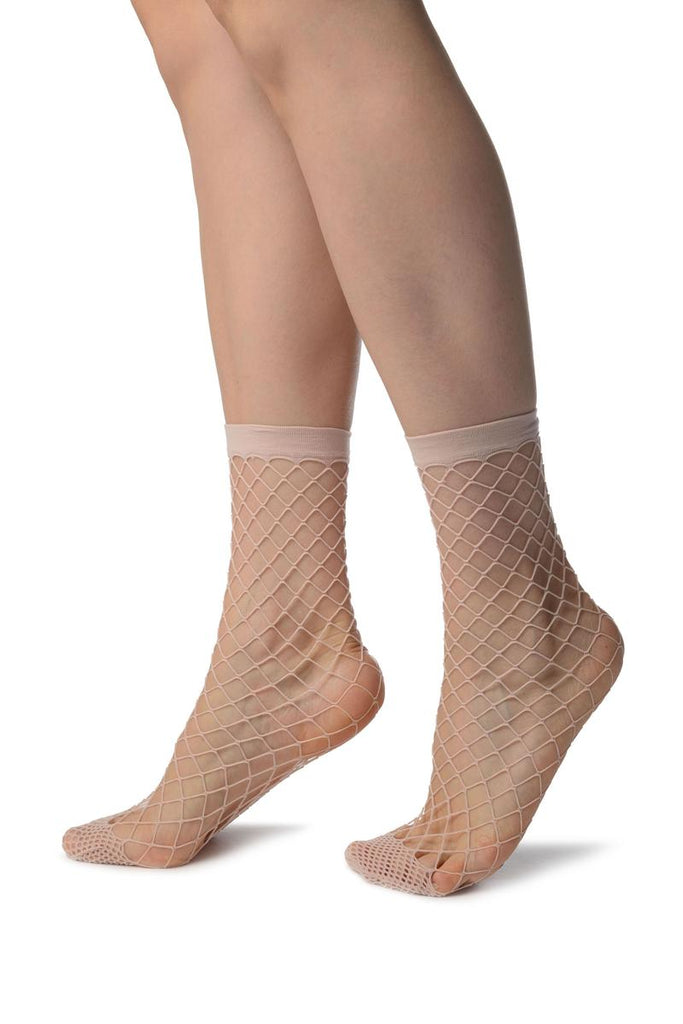 Liss Kiss Pink Large Fishnet With Reinforced Toe Ankle High Socks - Socks