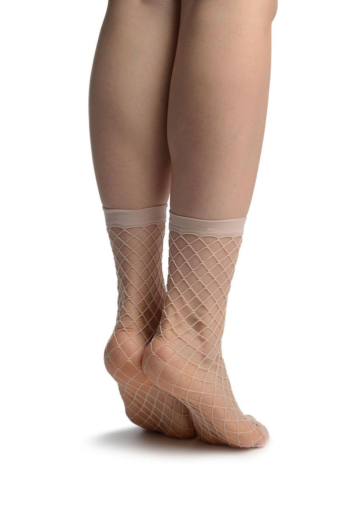 Liss Kiss Pink Large Fishnet With Reinforced Toe Ankle High Socks - Socks