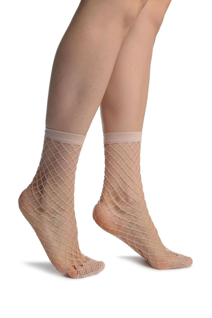 liss kiss Pink Large Fishnet With Reinforced Toe Ankle High Socks - Socks