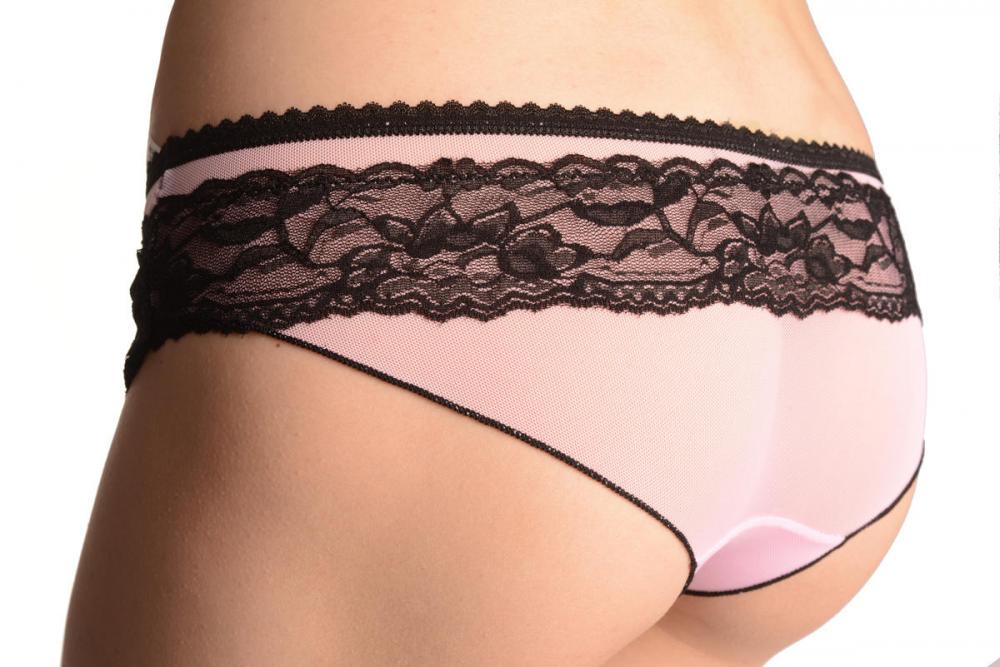 Liss Kiss Pink Mesh With Lace High Leg Brazilian - Knickers