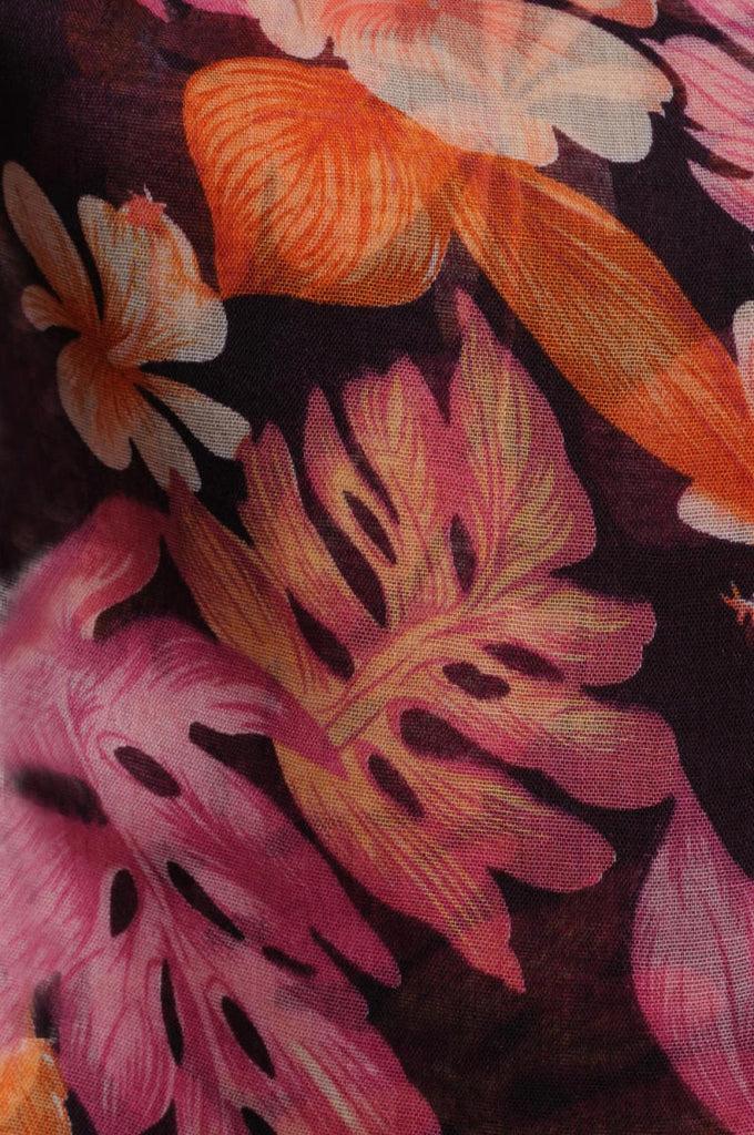 Liss Kiss Pink & Orange Palm Leaves On Purple Unisex Scarf & Beach Sarong - Scarf