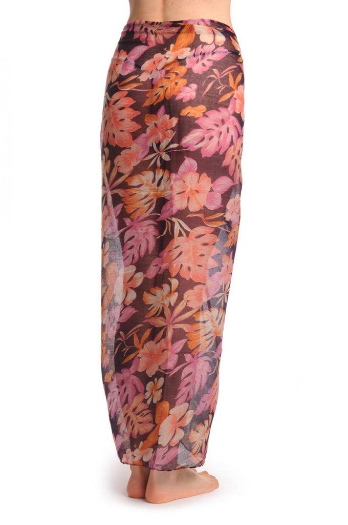 Liss Kiss Pink & Orange Palm Leaves On Purple Unisex Scarf & Beach Sarong - Scarf