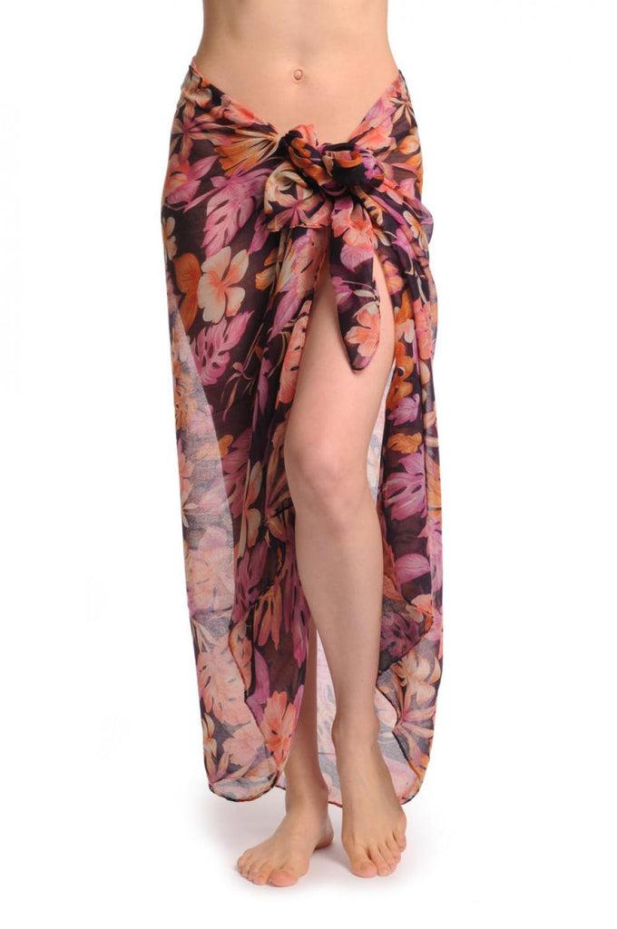 liss kiss Pink & Orange Palm Leaves On Purple Unisex Scarf & Beach Sarong - Scarf